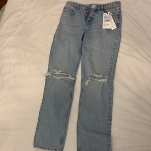 Zara Mid-rise Straight-Leg Ripped Jeans